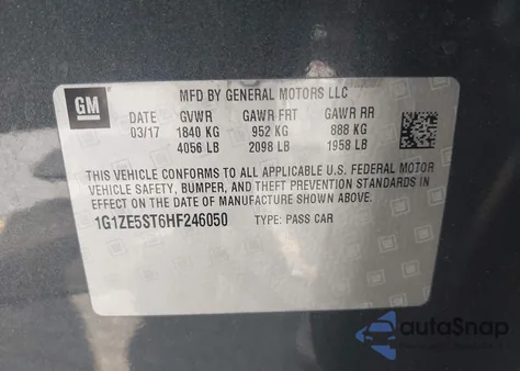 2017 Chevrolet Malibu 1Lt from USA, damaged, VIN 1G1ZE5ST6HF246050
